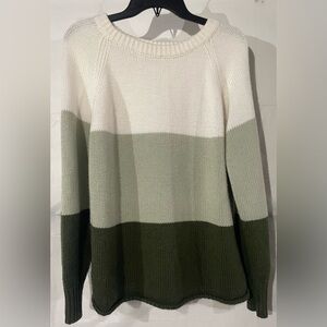 Color Block Knit Sweater - White, Olive, Dark Green